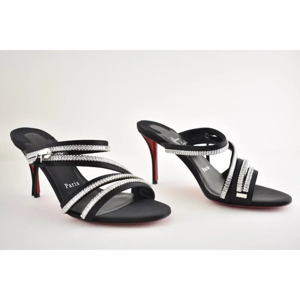 Christian Louboutin Merylzip Strass 80 Black Crystal Sandal Mule Heel Pump 37.5